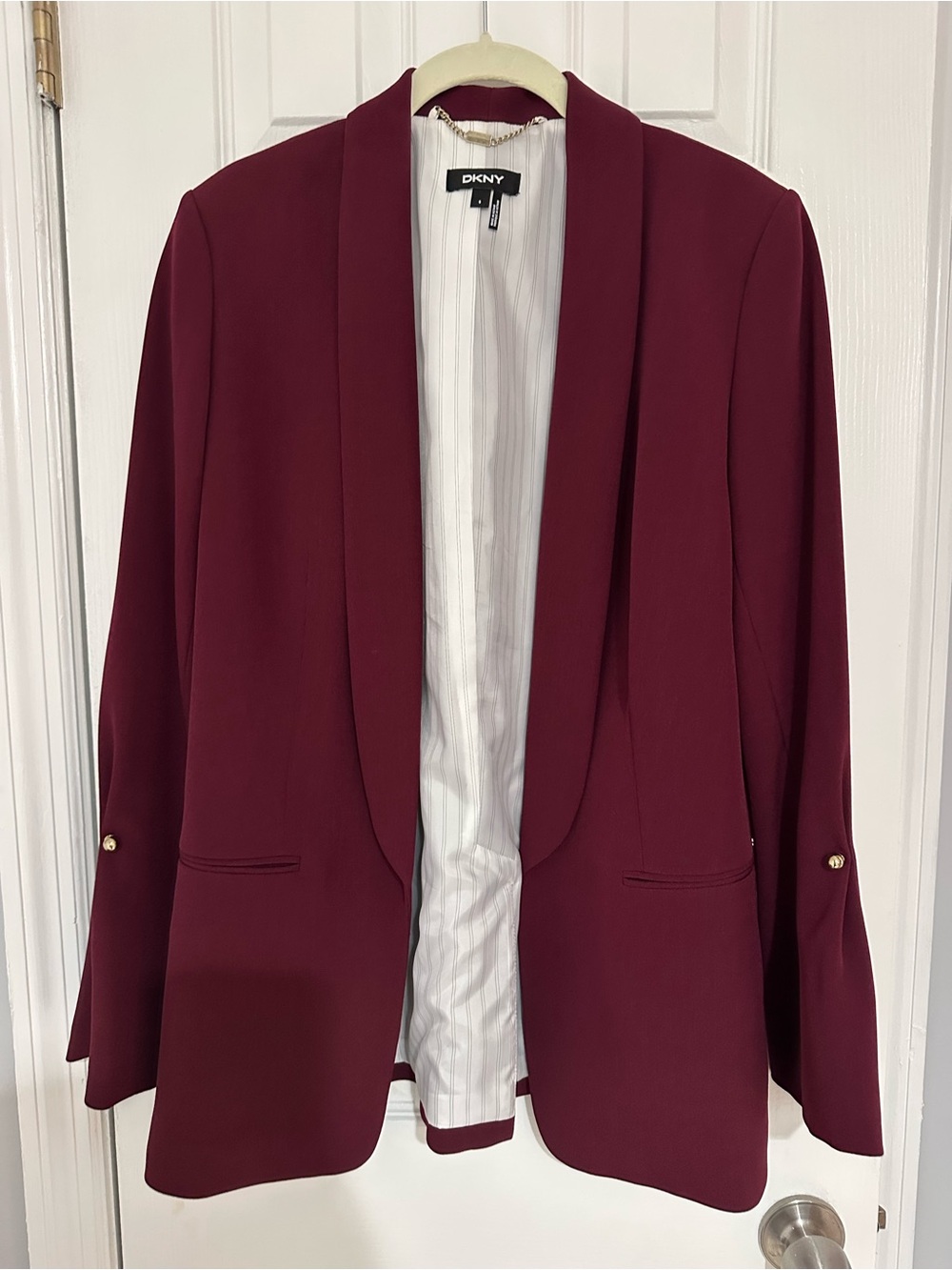 DKNY Women's Burgundy Open-Front Shawl Collar Blazer